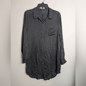 Shimera Silk Top Dark Gray Long Sleeve Button Front sz M No271628mi
